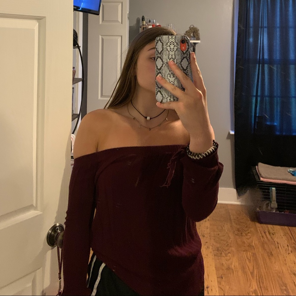 Maroon Off the Shoulder Top